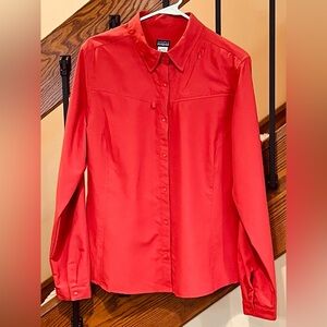 Patagonia Sol Patrol Shirt Long Sleeve Orange 30-UPF snaps SZ.  14 Womens
